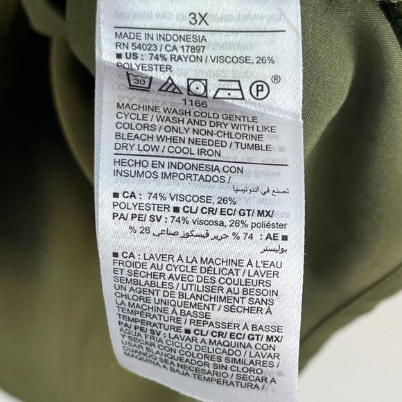 Old Navy Womens Plus 3X Olive Green Button Up Shirt Roll Tab Sleeve Blouse Top - Picture 4 of 9